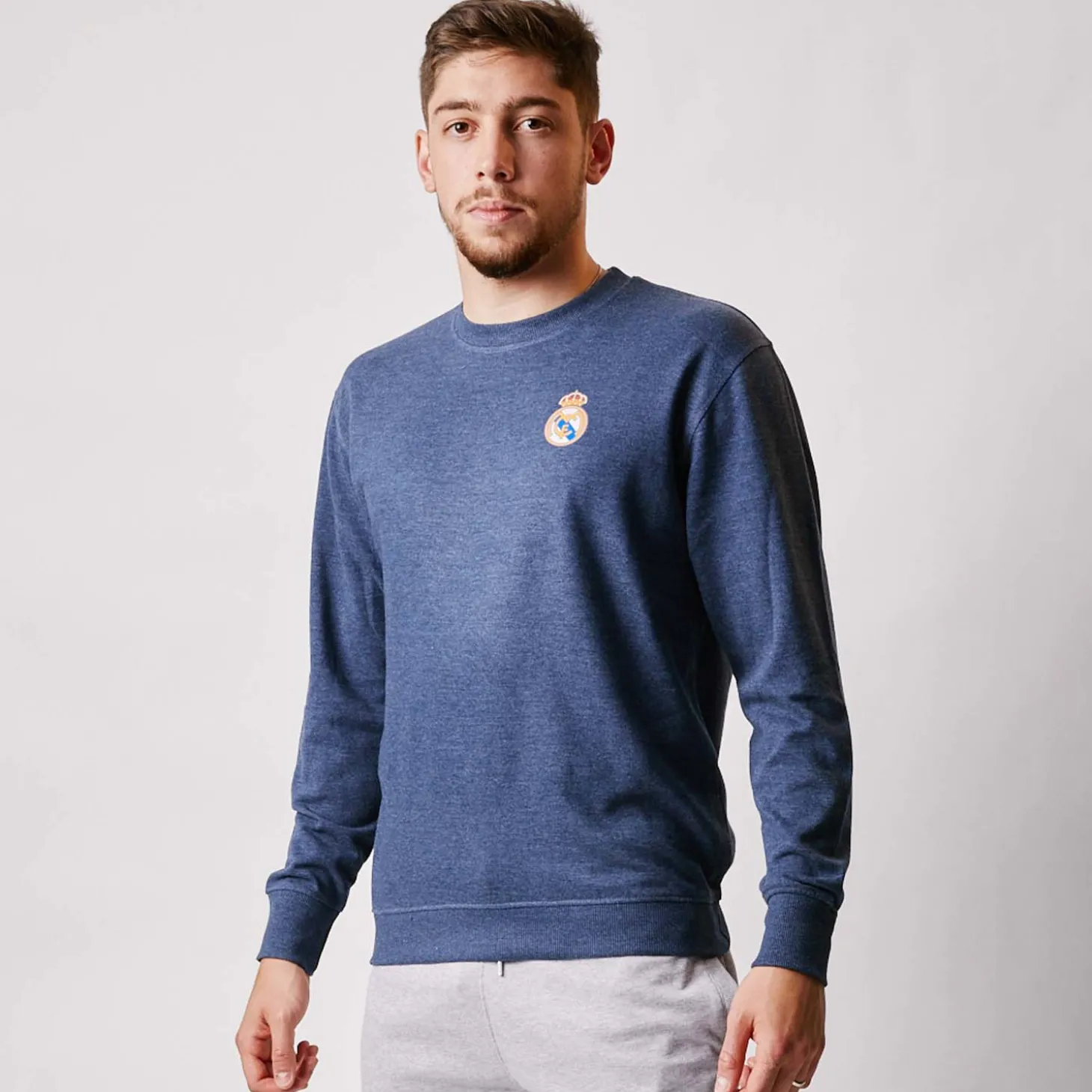 T&F Sweatshirts^Mens Essentials Color Crest Crew Blue Blend