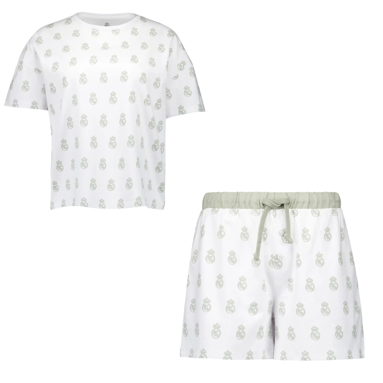 OSDM T-Shirts | Nightwear^Womens Real Madrid White Dreams Pijama Set Printed Crest T-Shirt & Shorts Green